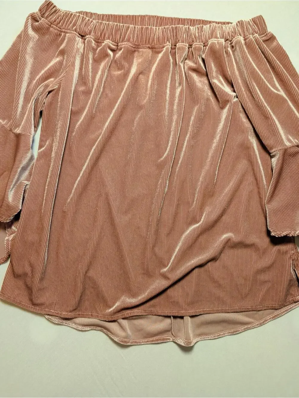 RETHM Blush Pink Off-Shoulder Velvet Bell Sleeve Blouse Size S